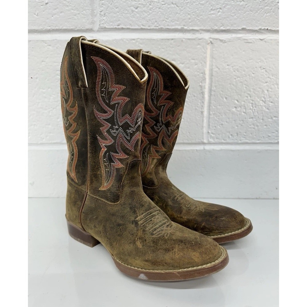 Justin Cowboy Boots Tan Clover Brown Stampede Western / Boys‎ 2.5